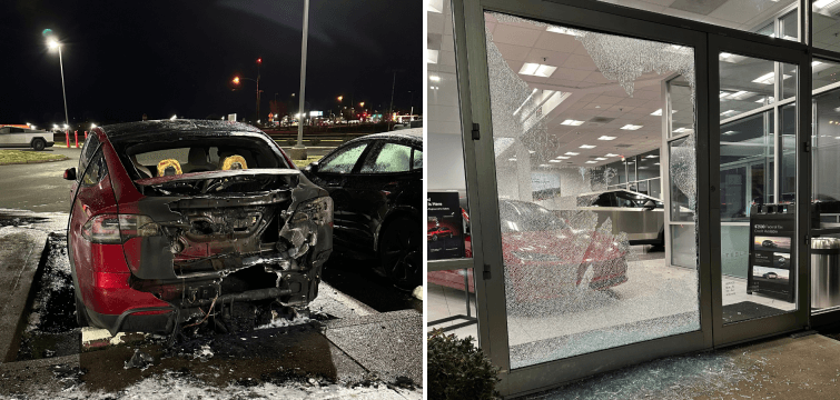 АҚШ-та белгісіз біреулер Tesla автосалонын қиратып, Илон Маскқа қоқан-лоқы жасады