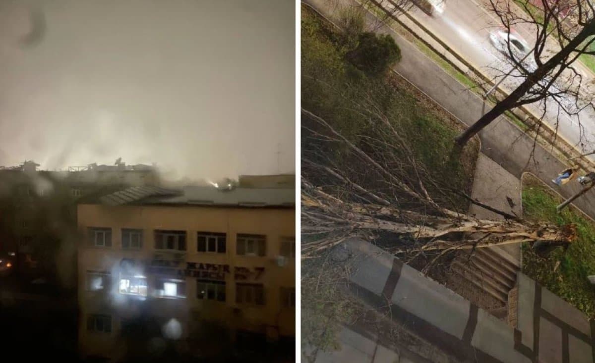 Алматыда дауыл тұрып, ғимарат қирады