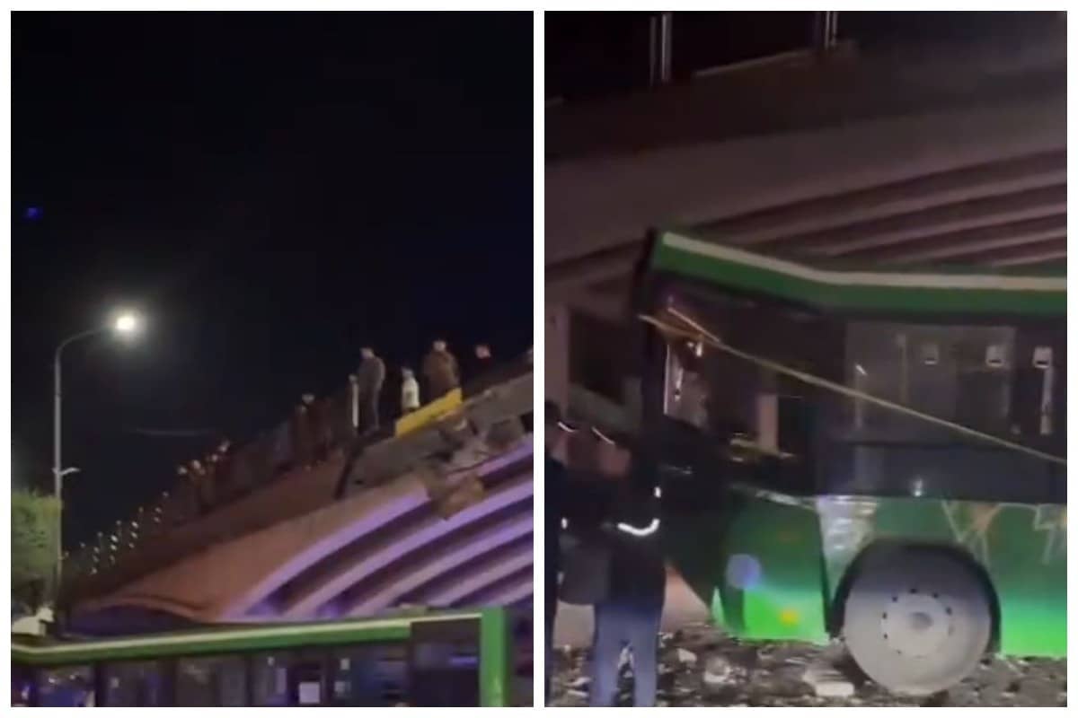 Алматы облысында автобус көпірден құлап, 15 адамы бар минивеннің үстіне түскен (видео)