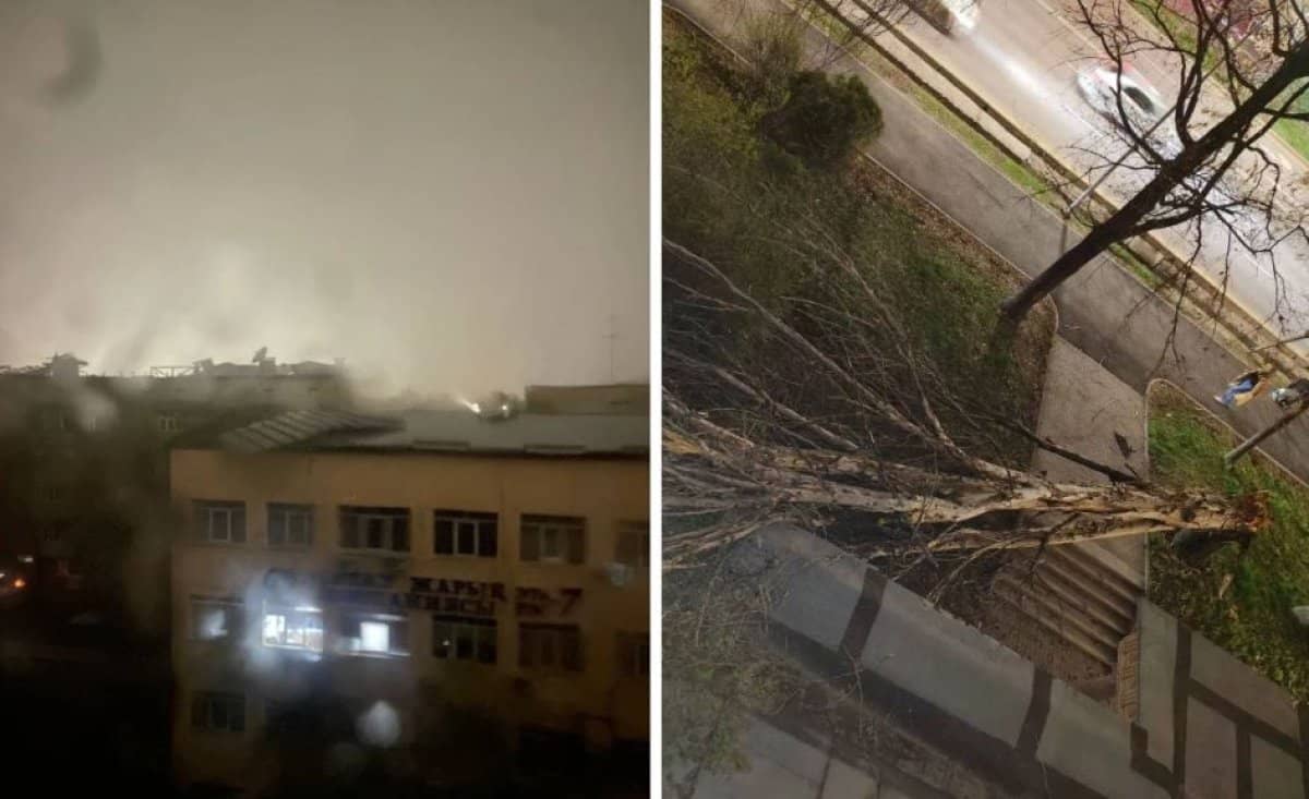 Алматыда дауыл тұрып, ғимарат қирады