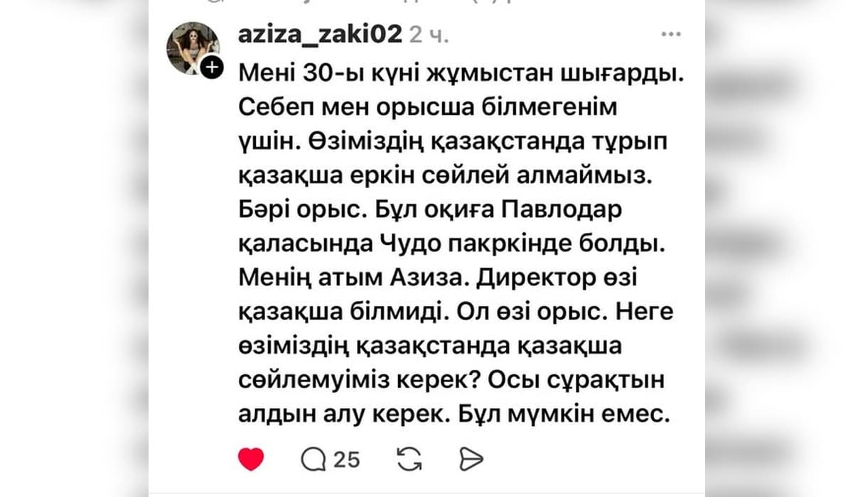«Орыс тілін білмегенім үшін жұмыстан шығарды»: Павлодарда қазақ қызы директордан қудалау көргенін жазды